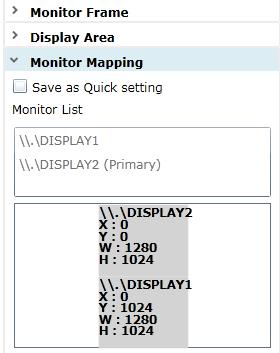 [ 그림 12-3] 에는현재장비와연결되어있는모니터의물리적배치현황이진한회색사각형들로표시된다. ( 이정보는앞서 "INNOWATCH idisplay 기초장비설정- [2] 모니터설정 " 에서설정된정보이다.) 현재는 Monitor List 가비활성화되어있는상태여서선택이불가하다. 2.