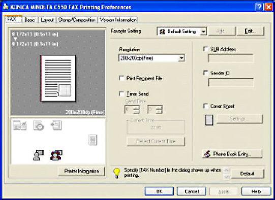 자주사용하는팩스번호 팩스를전송할때팩스드라이버의전화번호부에서자주사용하는팩스번호를불러올수있습니다. 이전화번호부는 Fax Print Properties( 팩스인쇄속성 ) 대화상자의 FAX( 팩스 ) 탭에서액세스할수있습니다. 1. 응용프로그램 (WORD) 에서 "File( 파일 )" "Print( 인쇄 )" 를클릭하여 C550 팩스드라이버를선택합니다. 2.
