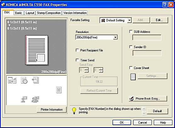 주소 (MS Outlook) 를주소록으로가져오기 Word 에서문서를엽니다. "File( 파일 )" "Print( 인쇄 )" 를선택합니다. "C550 Fax" 드라이버를선택합니다.