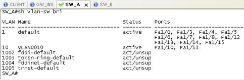 < 그림49> 와같이기본값이 VLAN들과 VLAN10 이설정되어있다. 여기서 VLAN을공격자가추가한후다시전체삭제를실행한후 DB를확인한다.