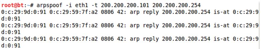 client1에게전송한다. 하지만다음과같이 Attacker는이과정에개입하여 client1에게부정적인 ARP응답패킷을주기적으로전송한다.