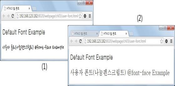 [ 예제 3-11] font-face 사용자정의폰트정의하기 7. 확장폰트 p.118 'Nanum' 이라는자신만의글꼴을 'NanumPenScript-Regular.
