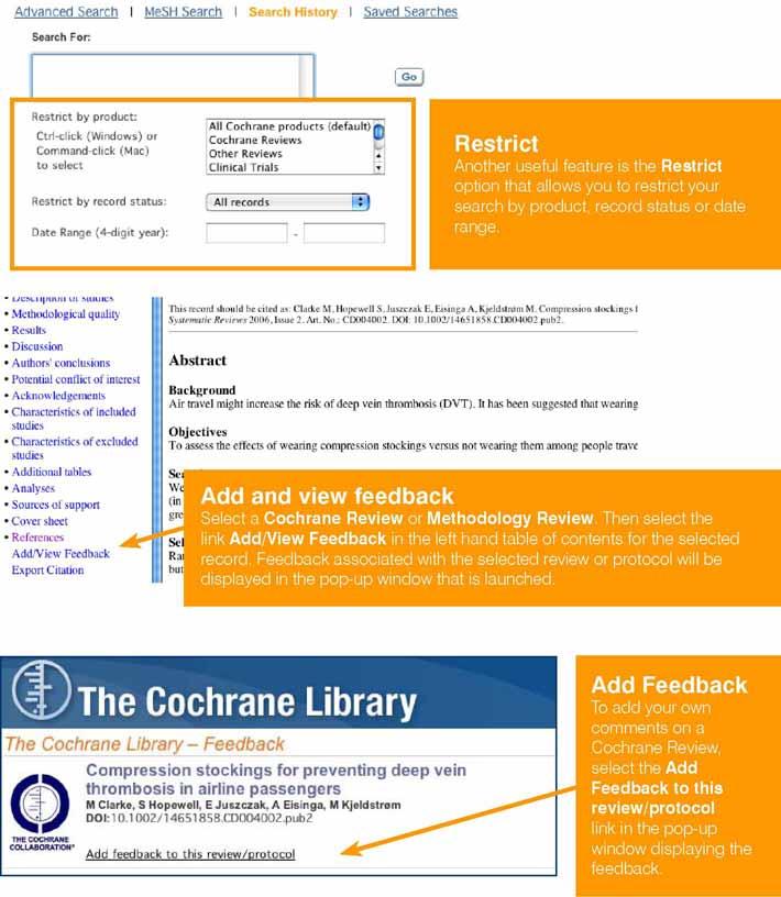 Wiley InterScience 에서제공해드리는 The Cochrane Library 는다음과같은기능을포함합니다. : MEDLINE Abstracts 와 ISI Web of Science 링크제공.