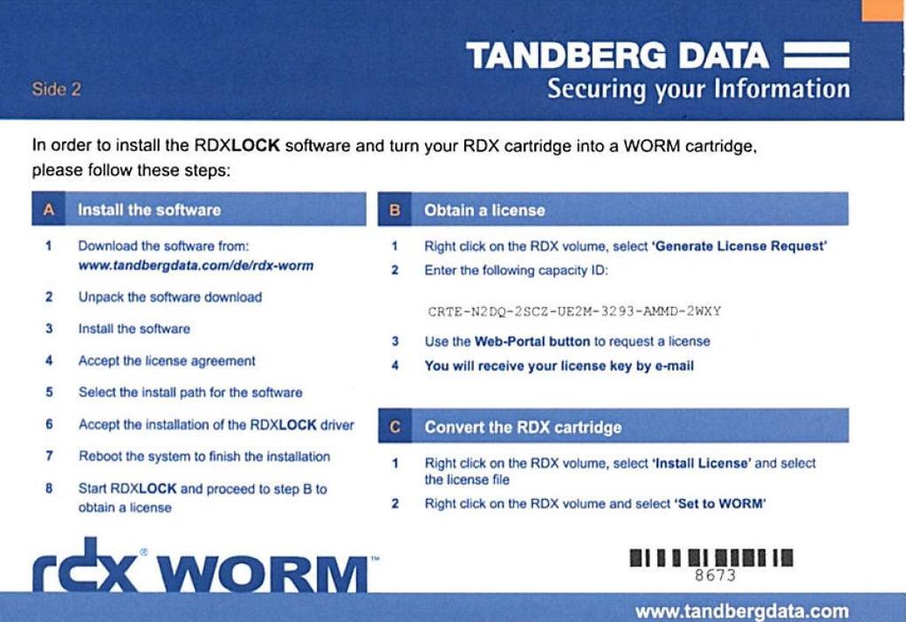 WORM RDX Media 소개 Tandberg Data 의 WORM(Write