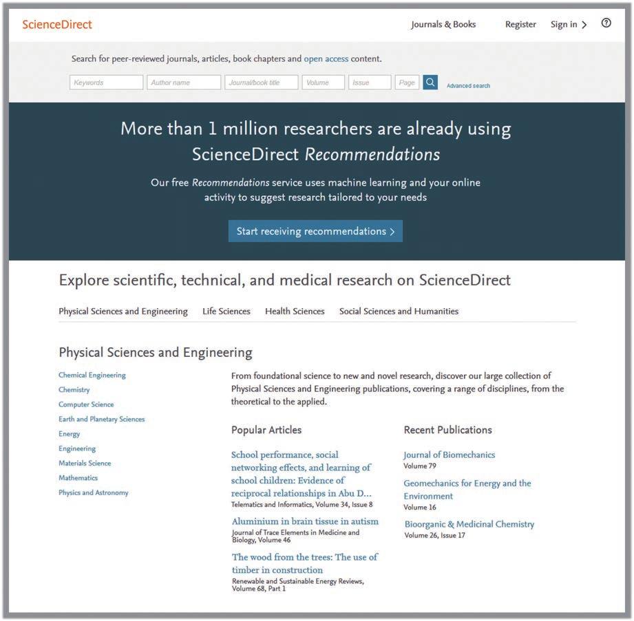 Main Page ScienceDirect 에포함된저널및도서의전체목록확인 * 5 page 참조 Sign In : 고유의개인계정생성후, 최신자료의알림 (Alerts) 기능및개인화서비스이용가능 * 개인계정이없을시, 좌측의 Register 를클릭하여생성가능 * page 참조 Quick Search : 키워드, 저자명, 저널 ( 도서 ) 명및볼륨, 이슈,