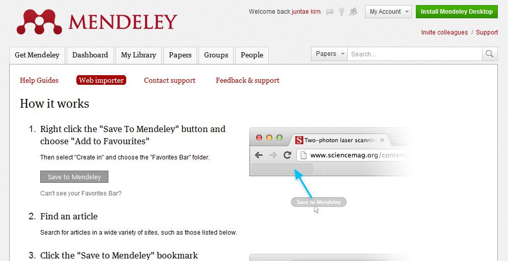 Add and organize PDFs Add from web content 1 2 1. http://www.mendeley.
