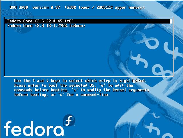 < 그림 25-3,4> 는 Fedora Core 6 를설치한 Host PC 의초기부팅화면이다. 여기에서아무키나눌러서 커널버전을선택한다.
