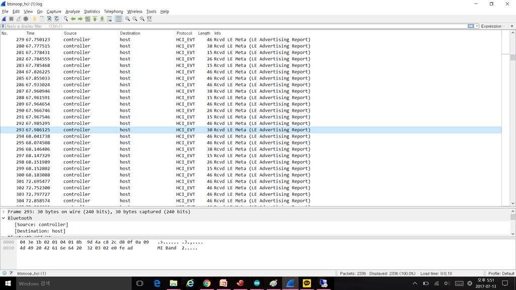 평상시의 Bluetooth 패킷들