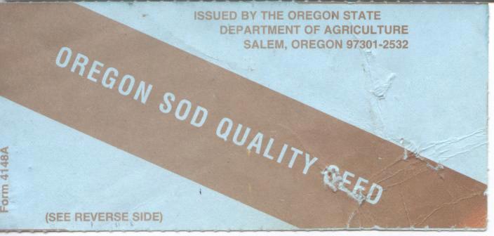 뗏장용종자에대한보증기준은뗏장용종자의생산유무에따라주마다별도로규정하고있기때문에, 해당종자가생산되지않는주의경우에는뗏장용종자에대한규정이없기도하다. 보증시에는 "Sod Quality Seed" 라는 tag을부착하여표시한다. 뗏장용종자규정보급종의유해잡초분석시료량이 10g인 표 4.