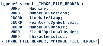 signature : PE 파일임을나타내는매직넘버. 4byte 로구성되며항상 PE\x0\x0" 이다. IMAGE_DOS_HEADER 구조체의 e_lfanew 필 드가가리키는오프셋으로부터의 4byte 값.