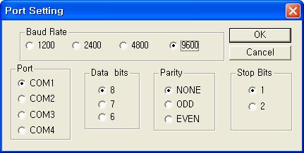 Figure 9 GMSKtest 초기화면 우선화면의좌측하단의 Port Setting 명령버튼을마우스로클릭하여 Serial port 를설정하는 화면이나오면, 모뎀과연결된