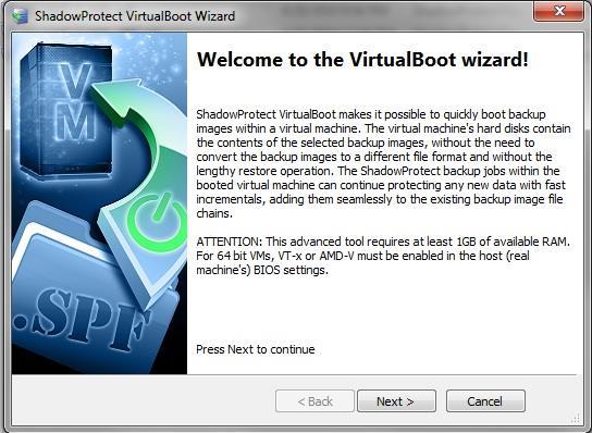 VirtualBoot를아래와같이실행하면버츄얼부트마법사 (VirtualBoot Wizard)