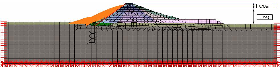 (a) Point Safety Factor Diagram (b) Moment Diagram of Face Slab [ 그림 9] 진도법에의한해석결과 [Fig. 9] Result of Seismic Coefficient [ 그림 10] 수정진도법해석모델도 [Fig.