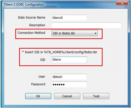 SID 방식을이용한접속 Tibero 클라이언트또는서버가설치된경우사용할수있으며클라이언트설정파일인 tbdsn.