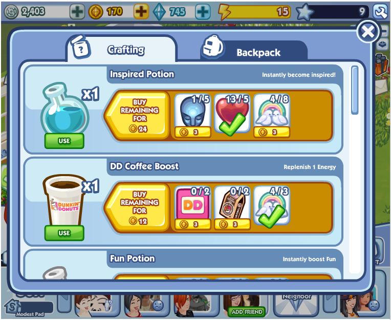 The Sims Social (Playfish) 게임이달성하기어려운과제를제시하고이를달성했음을표시하는어치브먼트나,