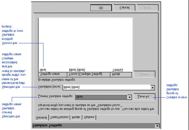 1 View the Simulator General Settings Simulator Settings dialog box (Processing menu) General tab,, Simulator, 1 Simulate Mode (Processing menu) Simulate mode Yes 2 Simulator Settings (Processing