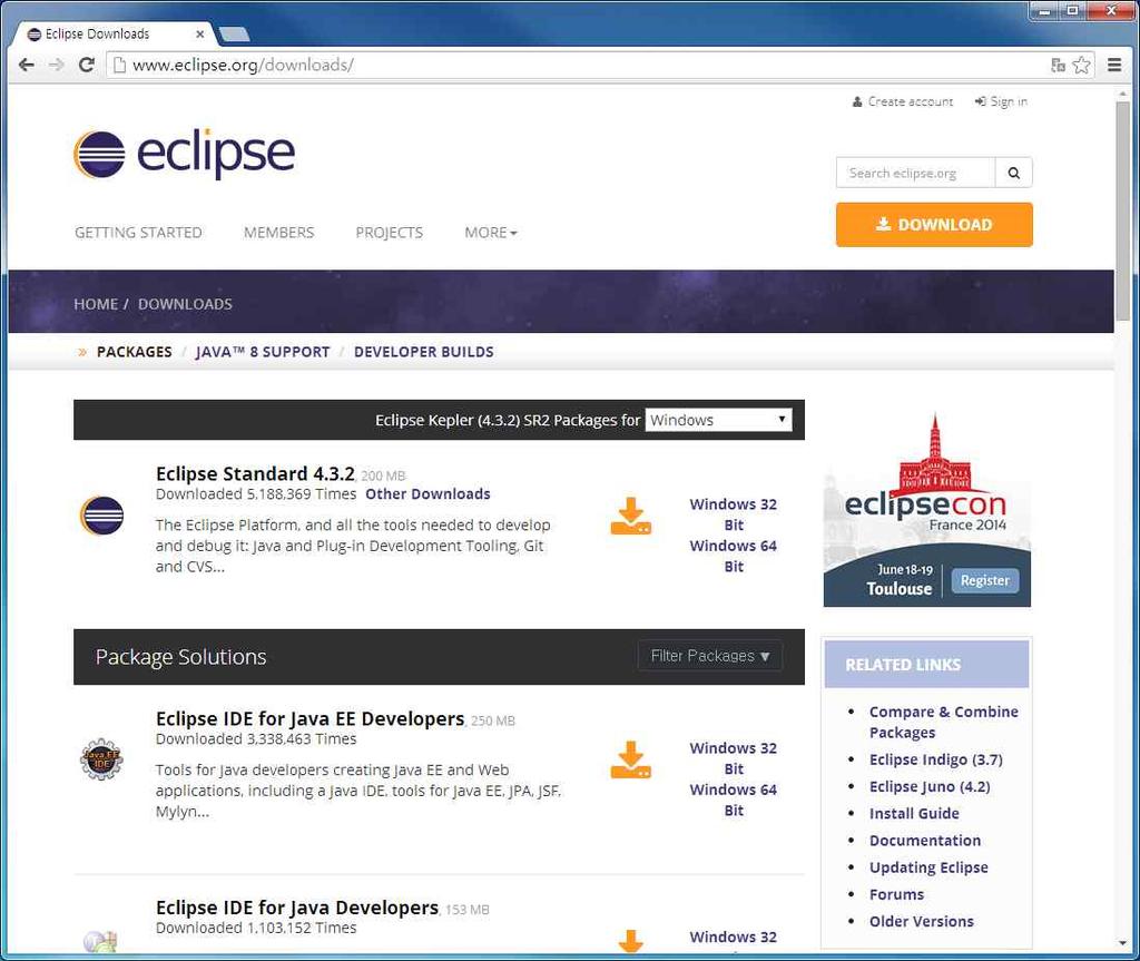 1-2. Eclipse 설치 Eclipse는 Android 개발뿐아니라 JAVA를시작으로 C/C++, PHP, Python 등수많은언어와환경을지원하는오픈소스기반의통합개발환경입니다.