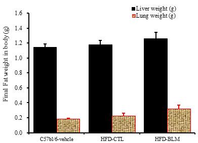 YH Kim et al. 155 Figure 12. Fat weight in body Figure 13. Liver and Lung weight in body 혈청내 IGF-1 에비하여약 15.7% 이상증가를나타내었다. 실험군에서비만대조군에비하여약 8.7% 이상증가를나타내었다 (Table 2, Figure 11). 4.