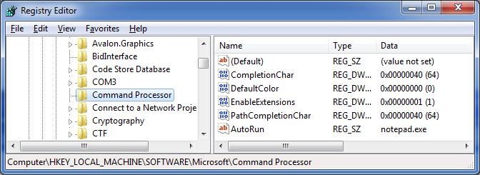 Command Processor\AutoRun 명령프롬프트실행시자동시작되는응용프로그램