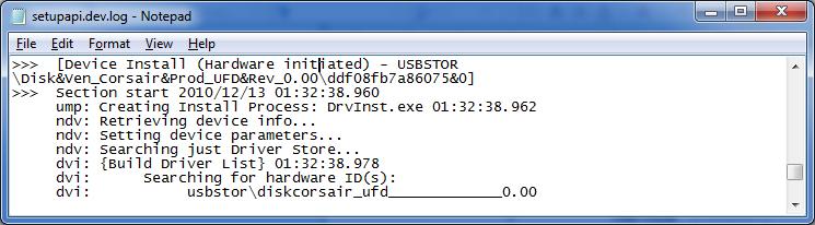 USB 장치연결정보 (3/12) SetupAPI Logging 2000/XP %SystemRoot%\Setupapi.log Vista/7 %SystemRoot%\inf\Setupapi.dev.