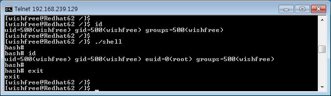 프로세스권한과 SetUID SetUID 를이용한간단한해킹 SetUID 부여 [ 그림 5-18] shell 파일에