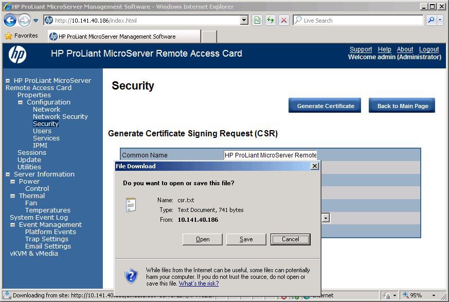 2. Generate Certificate( 인증서생성 ) 단추를클릭하여인증서요청파일