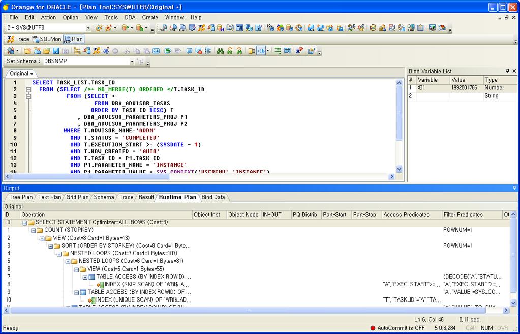 기본적인성능관리도구 Orange SQL Monitor 와 Plan Tool 의연계 SQL Monitor 에서 Plan Tool