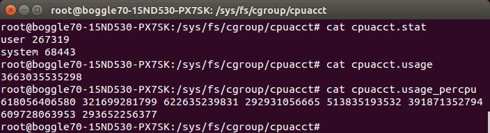 Cgroups accounting Contreller CPU 사용량에 대한 통계를 보여준다 cpuacct.