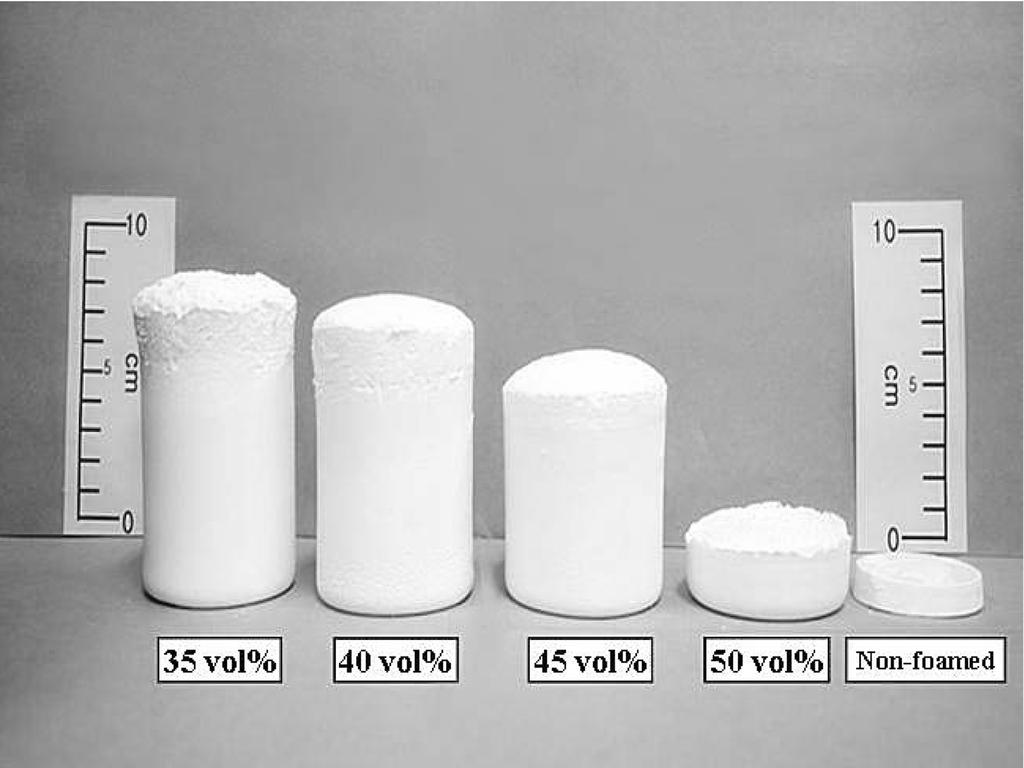 셀 다공구조를 갖는 Al O 세라믹스의 제조 2 3 Fig. 4. Variation of the temperature of non-foamed slurry with time during gelation for different additions of catalyst and initiator at solid loadings of 55-40 vol%.
