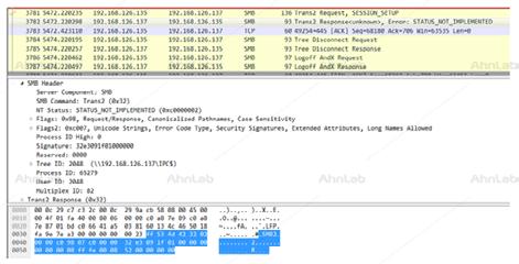 또한취약점패킷은 [ 그림 2-5] 와같이타깃시스템에전송된다. 그림 2-5 취약점패킷전송 이후 lsass.