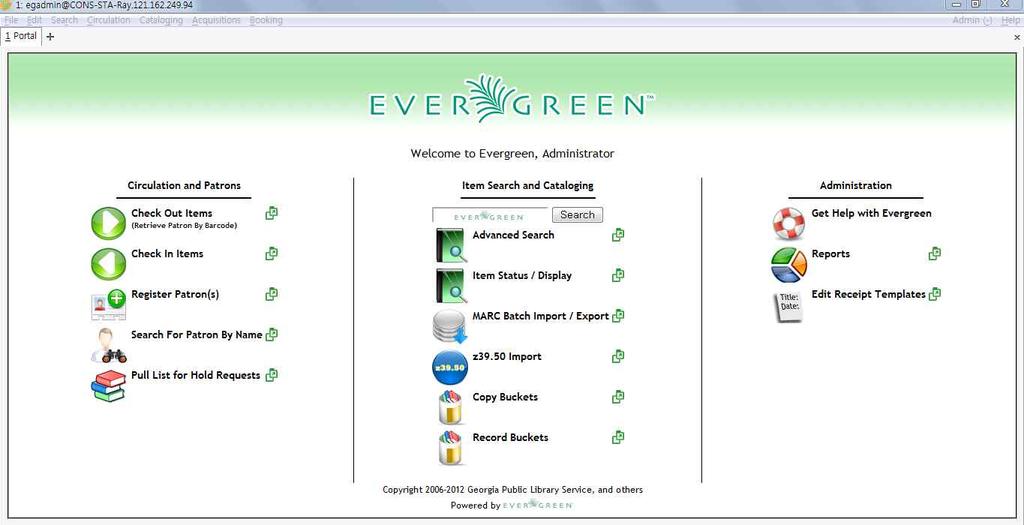 Evergreen ILS 의주요특징및구성 Server 측 Evergreen ILS 소프트웨어는 Linux OS 를이용하여저렴한 비용의하드웨어에서운영되도록설계되었다. Evergreen ILS 소프트웨어는기업수준의높은가용성과시스템 대체작동성을제공하면서집약적환경에서운영되도록설계되었다.