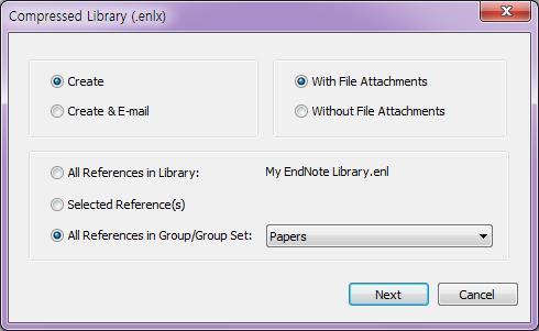 압축저장방법 : EndNote > File > Compressed Library (*.