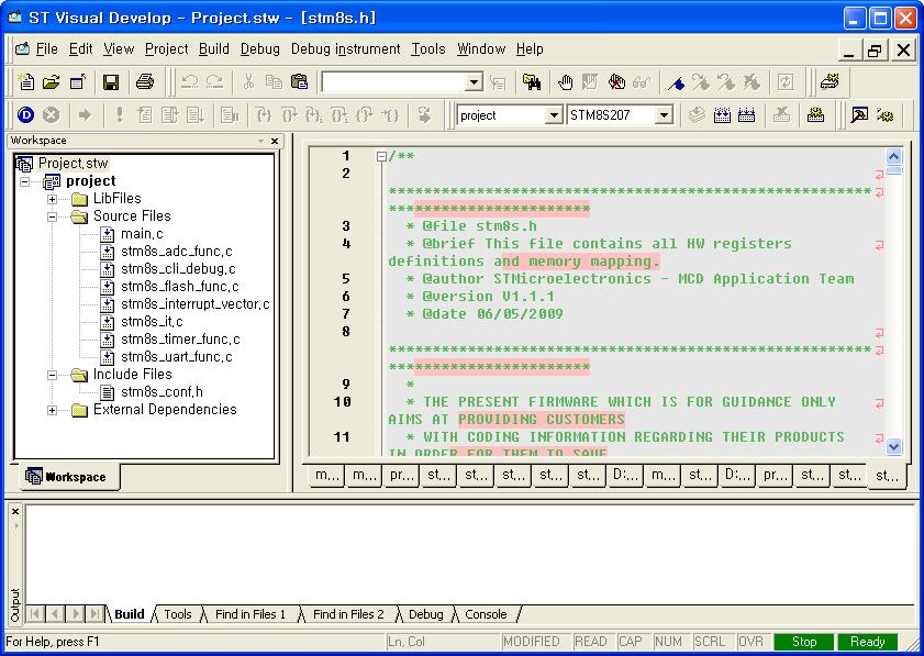 1. STVD IDE 화면구성 Menu & Toolbar Edit&Debug window Work space Open file