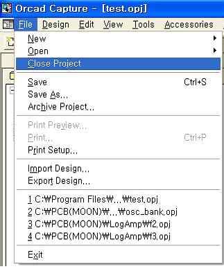 프로젝트, 설계또는라이브러리가처음또는새로운이름으로저장될경우에는 File 메뉴의 Save As 명령과마찬가지로다른이름으로저장 (Save As) 대화상자를나타낸다. ƒ 파일이름 (File Name) 문자상자에설계의이름을입력한후저장 (OK) 버튼을누른다.
