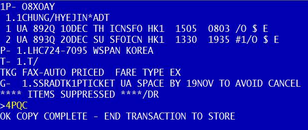( 참고 ) 실제 4P*, 4PLF 로조회되는 Base Fare 는항공사의판매요금과다를수있다. TX/FEE KRW 항목에서승객타입별로 TAX 금액이표기된다. 상세 TAX 내역은 Fare Calculation 부분아래에각승객타입별로 TX 항목으로확인된다.