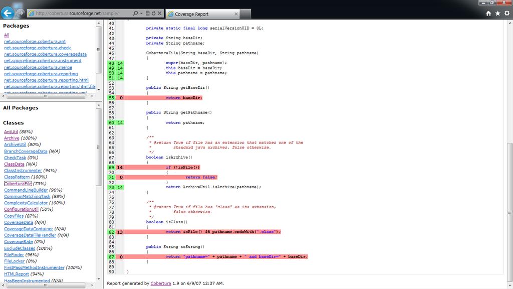 5. 도구기능소개 5.1 의특징 (1/2) 코드의커버리지를분석.