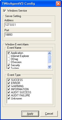 - Config 1 2 3 4 1. Windows Service : 체크하시면 Windows 서비스로등록되어시스템재부팅시자동으로 agent 가실행됩니다.( Agent 를수행하기위해선이항목이반드시체크되어야정상수행됩니다.) Agent 를정지시킬때 Windows Service 항목을해제하여정지시킨경우서버가재부팅되어도자동으로 Agent 가실행되지않습니다.