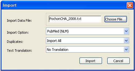 Reference 입력 PubMed 검색, 저장및반입 File Import 클릭 Choose File 에서 *.