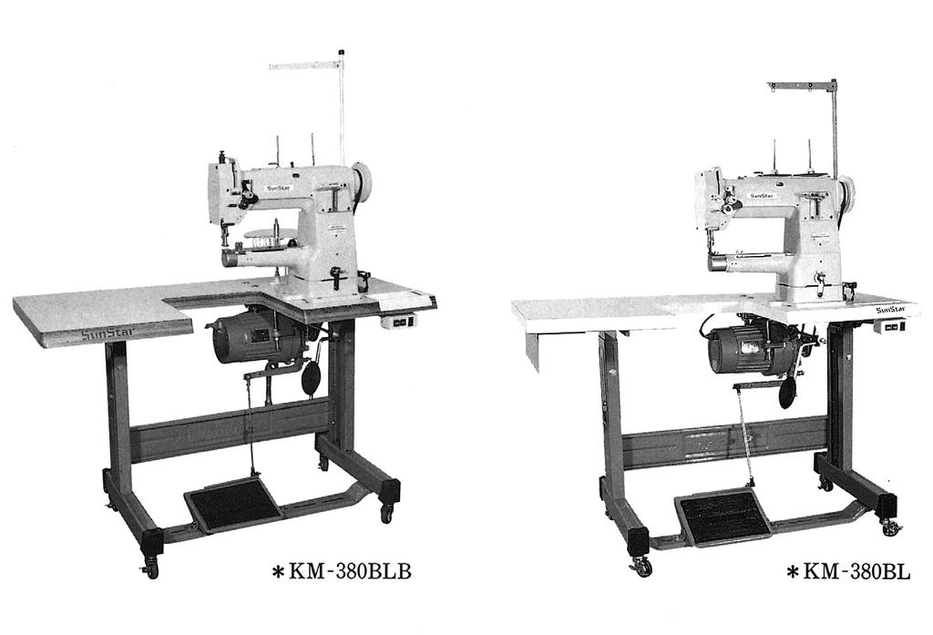 MODEL FOR HEAVY MATERIAL KM-380BL CYLINDER-BED TYPE, 1-NEEDLE UNISON FEED, VERTICAL LARGE HOOK, LOCK-STITCH MACHINE.