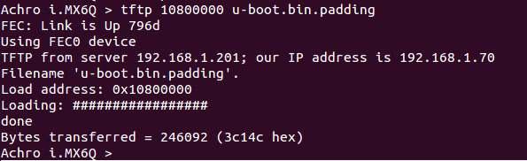 가있다. 때문에 Padding data를잘라낸새로운이미지를만들어야한다. 아까 SD Card에이미지를써넣을때의방법을이해했다면아래명령어가이해될것이다. Host PC의 u-boot 폴더에서아래의명령어를실행하자. <Host PC> root@ubuntu:/work/achroimx6q/u-boot/# dd if=u-boot.bin 