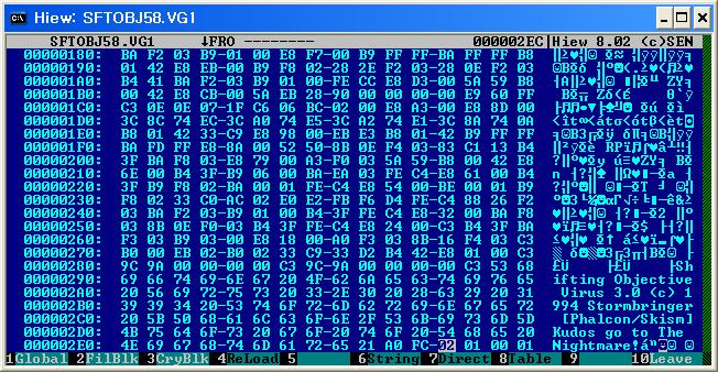 (2) 개발자를노린바이러스들 개발자를노린바이러스는예전에도과거에도존재했다. 1994 년발견된 ShiftObj 바이러스는 소스코드와실행코드의중간형태인 OBJ 파일을감염시키는바이러스이다. [ 그림 2-2] ShiftObj 바이러스에감염된파일 C 나파스칼 (Pascal) 의소스코드에바이러스소스코드를포함시키는바이러스도존재한다.