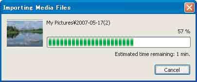USB 연결후에는 "Picture Motion Browser" 의 [Import Media Files] 화면이자동으로표시됩니다.
