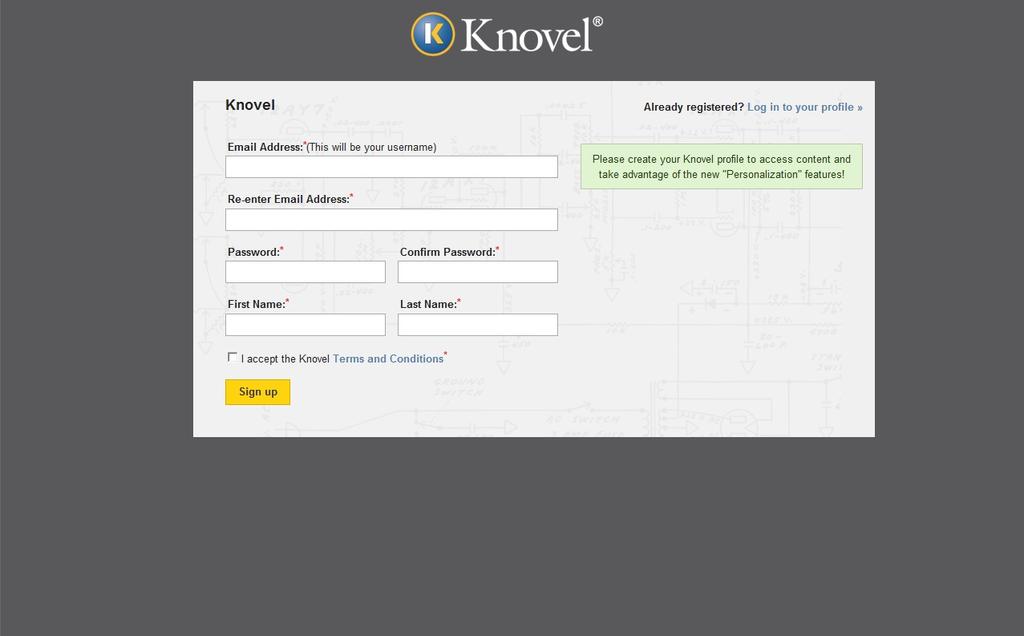 Knovel Registration: 본인계정생성방법 ( 계속 ) 3. 본인이소속한기관 e-mail, 개인비밀번호및성명을차례대로기입합니다. 4.