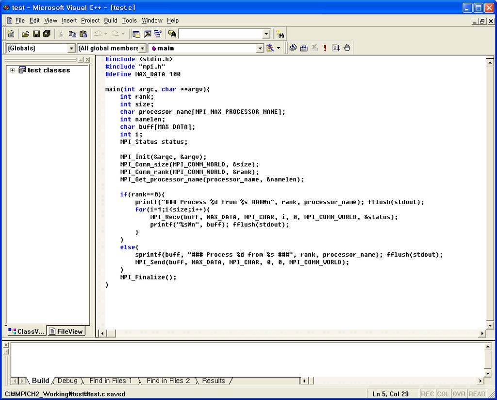 (6) mpiexec 명령어를이용하여프로그램을실행한다. * MPICH2 의기본설치폴더는 C:\Program Files\MPICH2 이다.