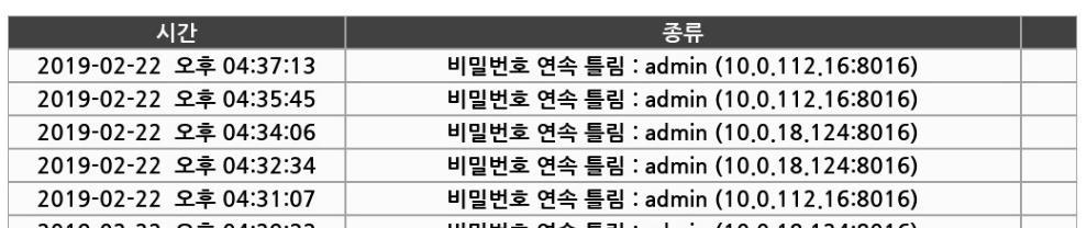 가상키보드개편 숫자만입력해야하는옵션의가상키보드를숫자패드로변경하였습니다. * 적용대상 - 시스템 ID, 휴대전화, IP 주소, 원격접속실패로그기록 원격접속시비밀번호가틀리면로그기록이남습니다. 해당로그는 ' 설정 - 시스템로그보기...' 에서확인가능합니다. 접속시도한 ID 와 IP 주소가기록됩니다.