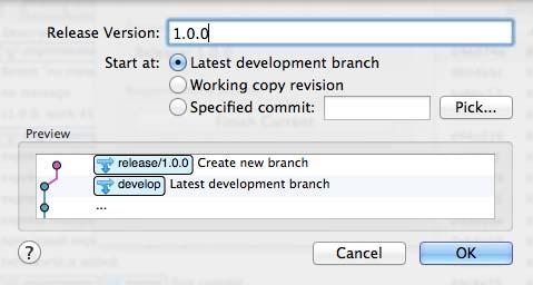 3. Release Branch GIT Flow 아이콘을선택한후, Start New Release 를선택한다. < 그림 20> 과같이 release version 을입력한후 OK 버튼을눌러생성한다.