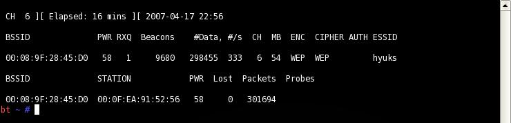 Wireless Authentication Bypass (1) WEP CRACK WEP은 AP에서사용하는암호입니다. 현재 Airdump를사용하여 AP의상황을보고있습니다.
