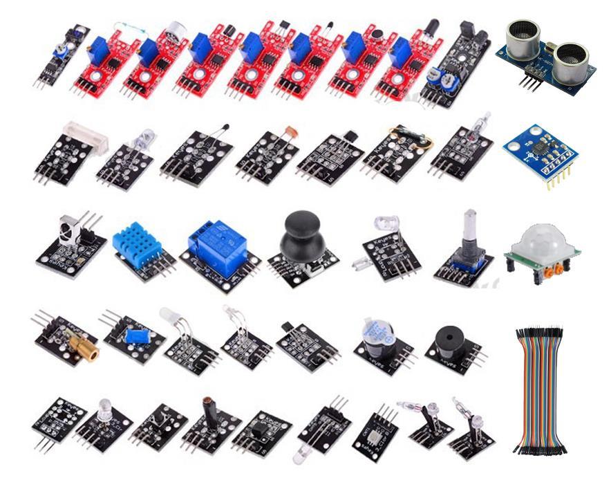빵빵한아두이노센서키트 총 40 개의모듈과 40 핀케이블이포함되어있습니다.
