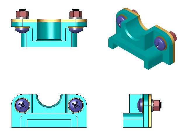 5 장 : SolidWorks Toolbox 기초사항 추가학습내용 어셈블리에하드웨어추가 이전연습에서는 Toolbox 를사용하여와셔및나사를어셈블리에추가했습니다. 이어셈블리에서나사는블라인드구멍에들어갔습니다. 이연습에서는와셔, 로크와셔, 나사, 너트를어셈블리에추가합니다. 1 Bearing Plate Assembly 를엽니다.