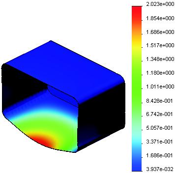 12 장 : SolidWorks SimulationXpress 작업 3 수정된보관함의변위결정 답 : 현재벽두께는 1cm 입니다. 벽두께를 1mm 로변경하면어떻게됩니까? 최대변위는얼마입니까? Shell1 피처를편집하고두께를 1mm 로변경합니다. SolidWorks SimulationXpress 작업창을다시엽니다. 구속, 하중, 재질에이미체크표시가있습니다.